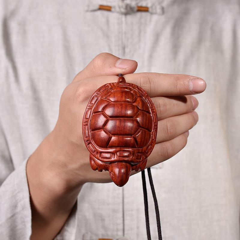 血檀非洲小叶紫檀木雕手工乌龟瑞兽龙龟手把件居家摆件文玩工艺品