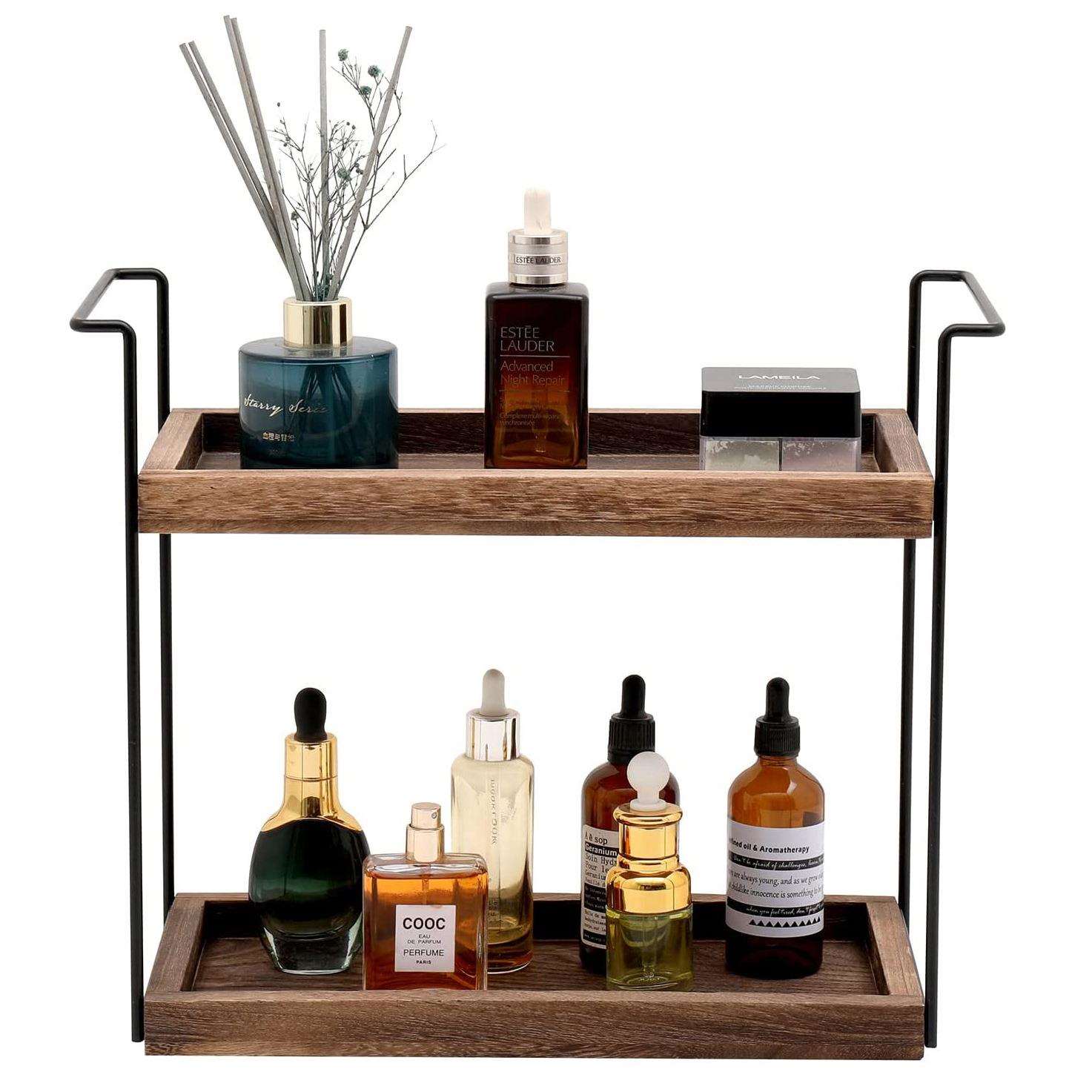 木质置物架桌面摆台式双层收纳架简易木质储物架护肤品存储架
