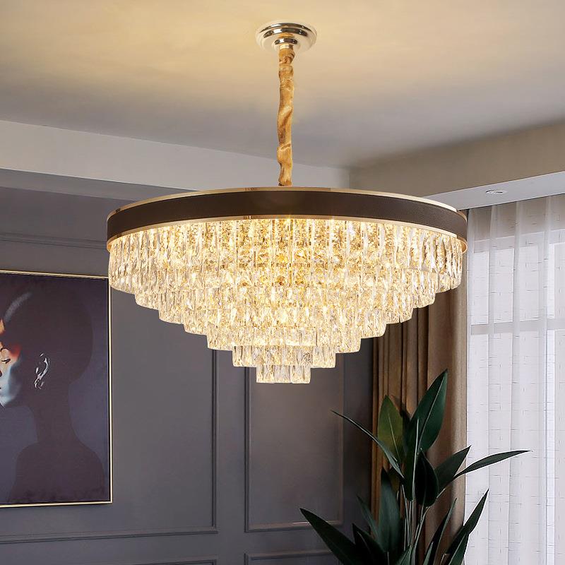 轻奢皮革水晶吊灯意式设计师后现代简约创意卧室北欧客厅餐厅吊灯