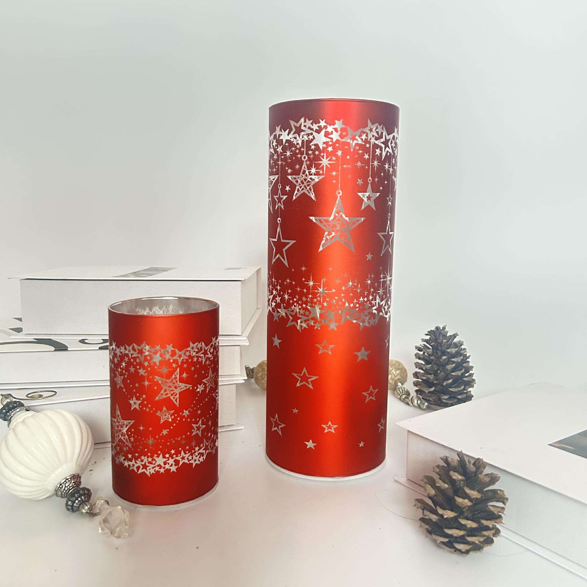 圣诞节创意LED玻璃烛台风灯LED桌面发光灯筒摆件节日派对氛围布置