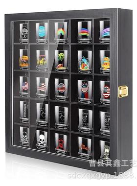 木制烈酒杯展示盒壁挂式烈酒杯收纳盒黑色木制烈酒杯存储盒