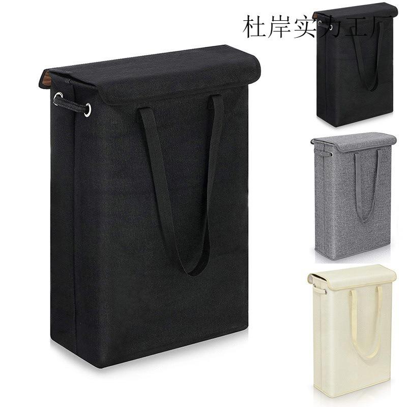 跨境带盖加厚棉麻洗衣篮窄条脏衣篓45L可折叠细手提收纳筐脏衣篮图片