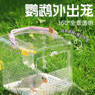 鹦鹉外出笼便携鸟包外带鸟笼透明全景户外带小型观赏手提专用品