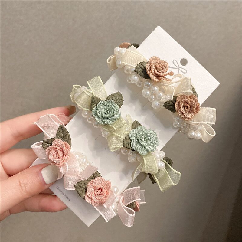 法式简约超仙玫瑰花朵头绳珍珠蝴蝶结甜美淑女发圈头饰发饰