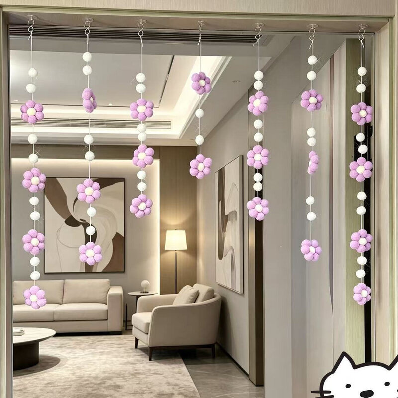 马卡龙色系太阳花线帘少女心门帘家居门上装饰挂帘可爱花朵挂件