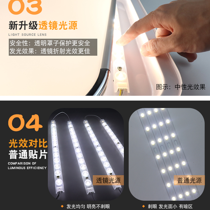 led吸顶灯灯条灯带灯板长条改造灯芯贴片灯片无极遥W控透镜光源H