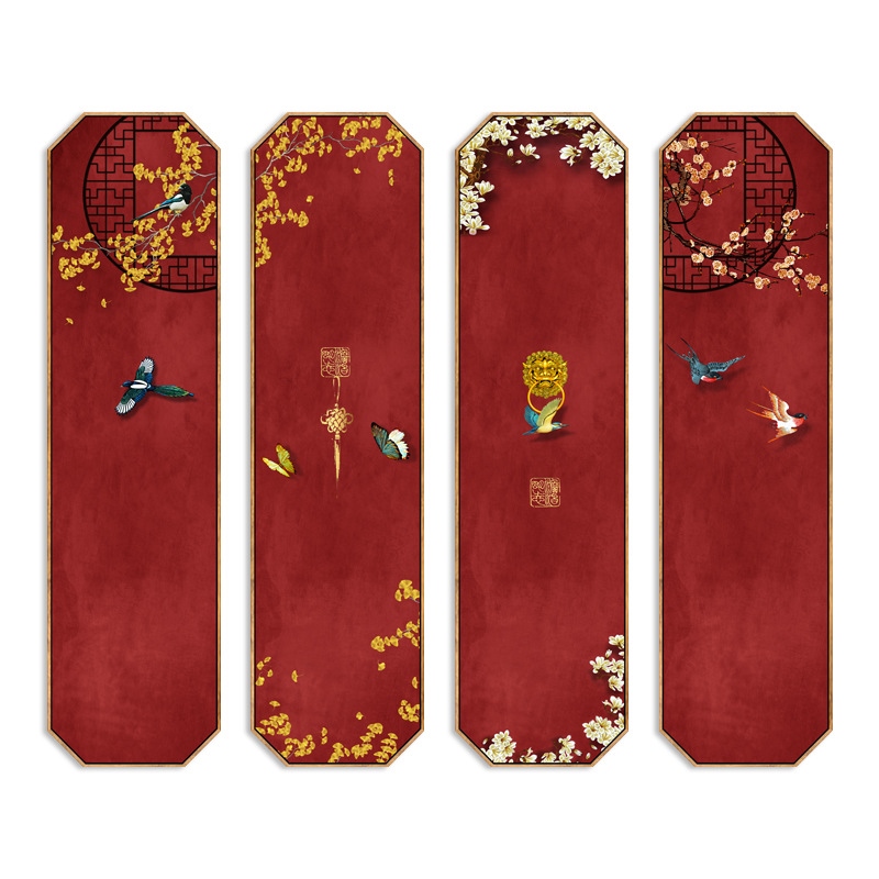 网红新中式装饰画四条屏挂画沙发背景墙画玄关八边形中国风禅意画
