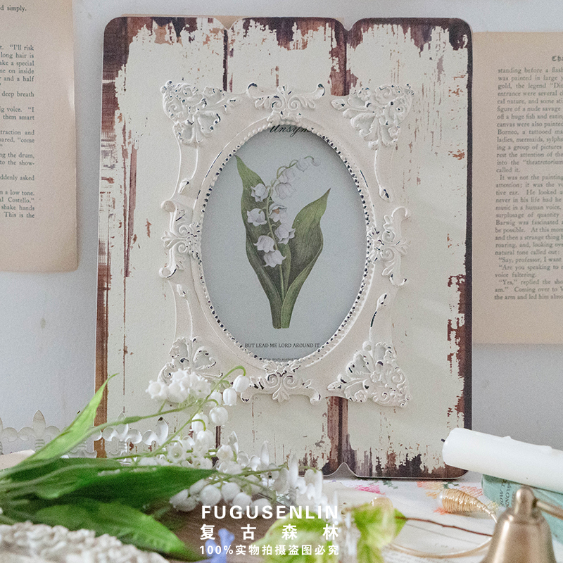 复古森林欧法式做旧仿木质浮雕6寸相框影楼婚庆家居装饰摆件台