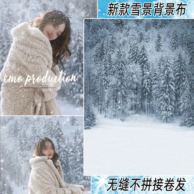 新款冬天雪景拍照写真布冬季圣诞松树影L楼室内写真雪景背景布