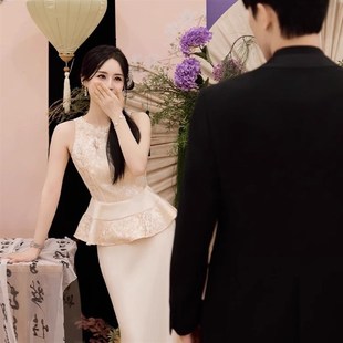 法式订婚礼服裙女香槟色高端轻奢小众敬酒服新娘回门宴高级感晨袍