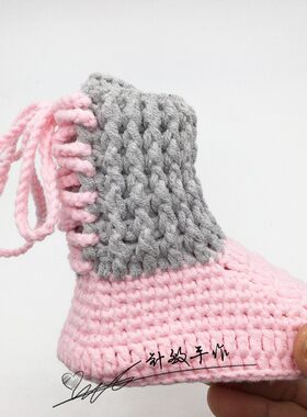 新生儿手工鞋婴h儿鞋子毛线鞋秋冬高筒系带编织婴儿针织宝宝鞋软