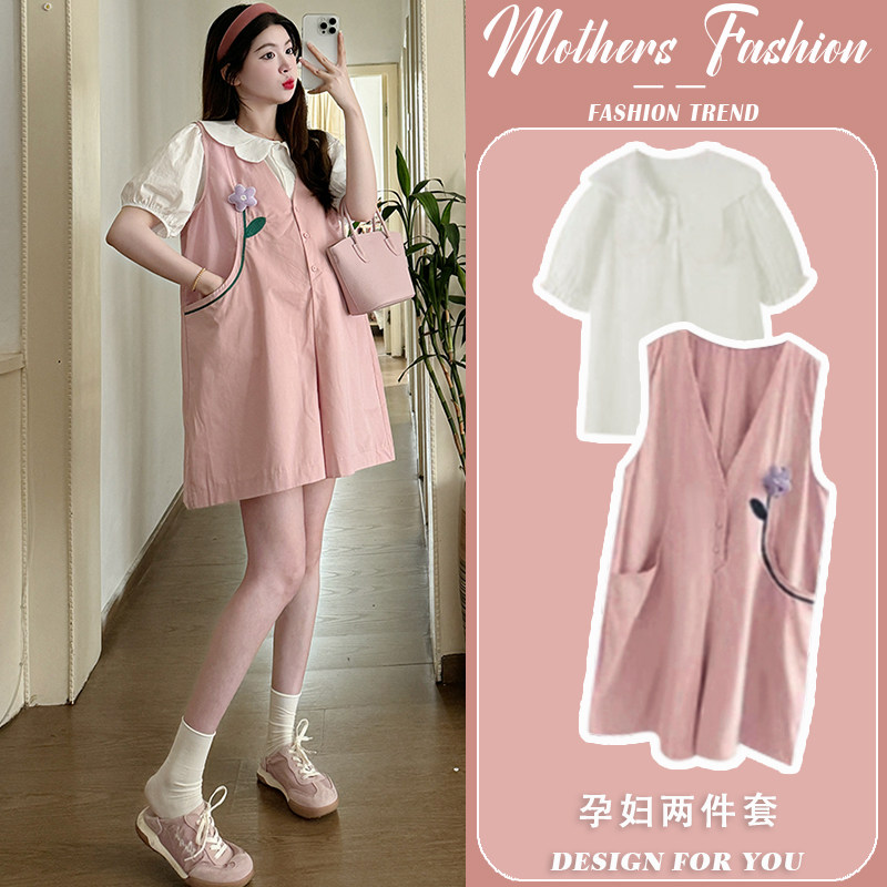 孕妇套装夏季2024新款甜美宽松背带短裤娃娃衫薄款短袖上衣两件套,孕妇装/孕产妇用品/营养,连衣裙,淘宝优惠券,粉丝福利购,淘宝优惠卷