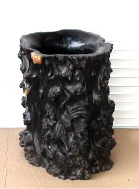 红木雕工艺品画筒原木特大号画桶黑檀木雕刻仿古手工根雕笔筒收藏