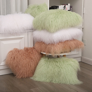 滩羊毛抱枕靠垫沙发抱枕套可爱靠枕女生轻奢自然卷羊毛床头靠垫