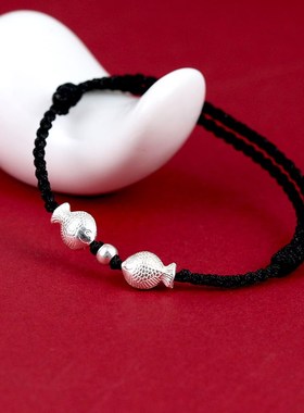 新款纯银福运锦鲤手链女本命年小鱼红手绳情侣Q新年礼物送朋友学