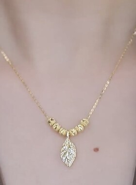 高级感福珠项链时尚百搭轻奢锁骨链满钻一叶暴富树叶吊坠女不掉色