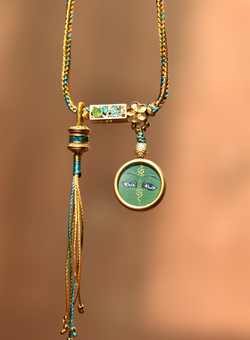 西藏拉萨直发纯矿物颜料绿度母项链民族风手工编织饰品男士女士