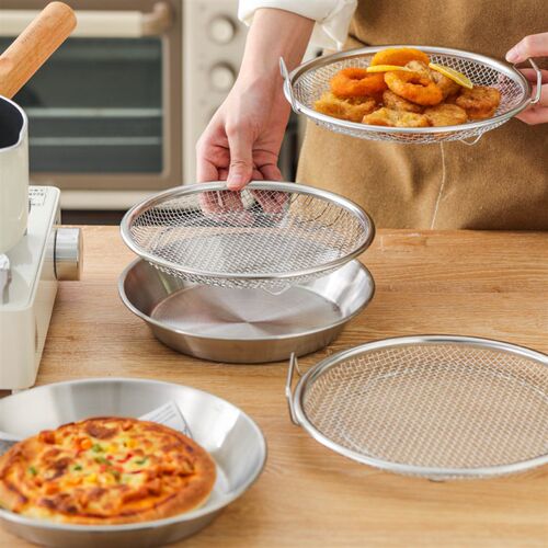 不锈钢烧烤盘带过滤网家用厨房烧烤油炸滤油盘子沥水盘不锈钢制品