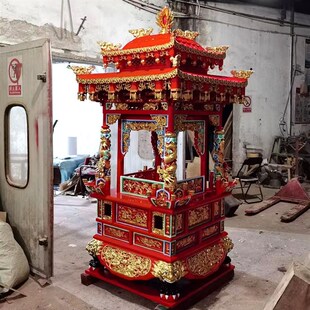 雕刻道观宫殿抬神出巡轿子B 精雕木质供奉佛轿子厂家