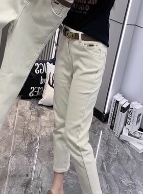 2024春季新款大码高腰白色直筒牛仔裤女胖妹妹妹妹显瘦Z九分烟管