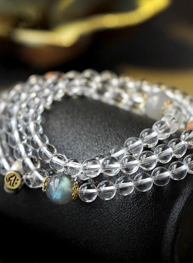 天然白水晶手链串珠纯银生肖本命佛手串佛珠女本命年转运小众闺蜜