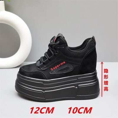 10cm厚底内增高女鞋小个子板x鞋女2024秋冬新款加绒保暖休闲小黑