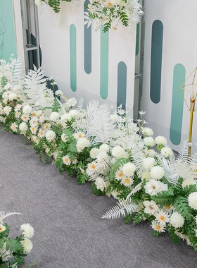 森系白色小清新婚l礼花艺婚庆舞台背景拱门装饰路引排花路引花点