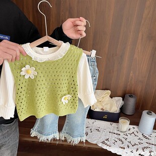女宝宝洋气小清新背心套装女童春装2024新款P女婴儿超软亲肤两件