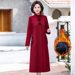 2023冬季新款加绒加厚s连衣裙长款冬裙秋冬装中老年女妈妈改良旗