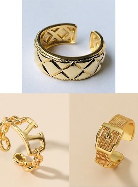 简约个性字母开口可调o节戒指套装 时尚小众设计指环三件套手饰品