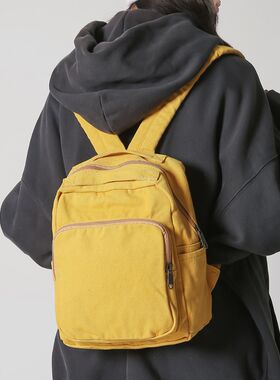 纯色帆布迷你双肩包女2024新款复古风小众通勤短途旅游轻便小背包
