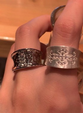 自制 冷淡风宽版开口戒女小众设计感十字架高级指环食指戒可调节