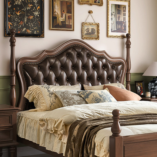 复古美式实木床软包1.5M1.8M双人床现代简约法式床储物欧式床主卧