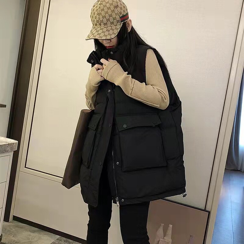 羽绒棉马甲女中长款秋冬2021年新款韩版宽松加厚背心外穿马夹外套