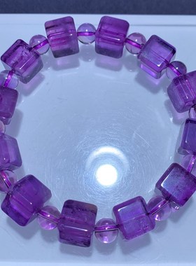 天然梦幻紫水晶方糖紫黄晶单圈手链紫幽灵手串送礼物饰品男女方块