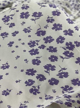 D313夏季白底紫色小碎花雪纺布头 柔软垂坠透气连衣裙上衣diy面料