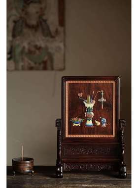 紫檀x百宝嵌“清供博古图”插屏 红木工艺品摆件文玩收藏空间陈设