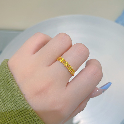 新款18K黄金戒指女四叶草