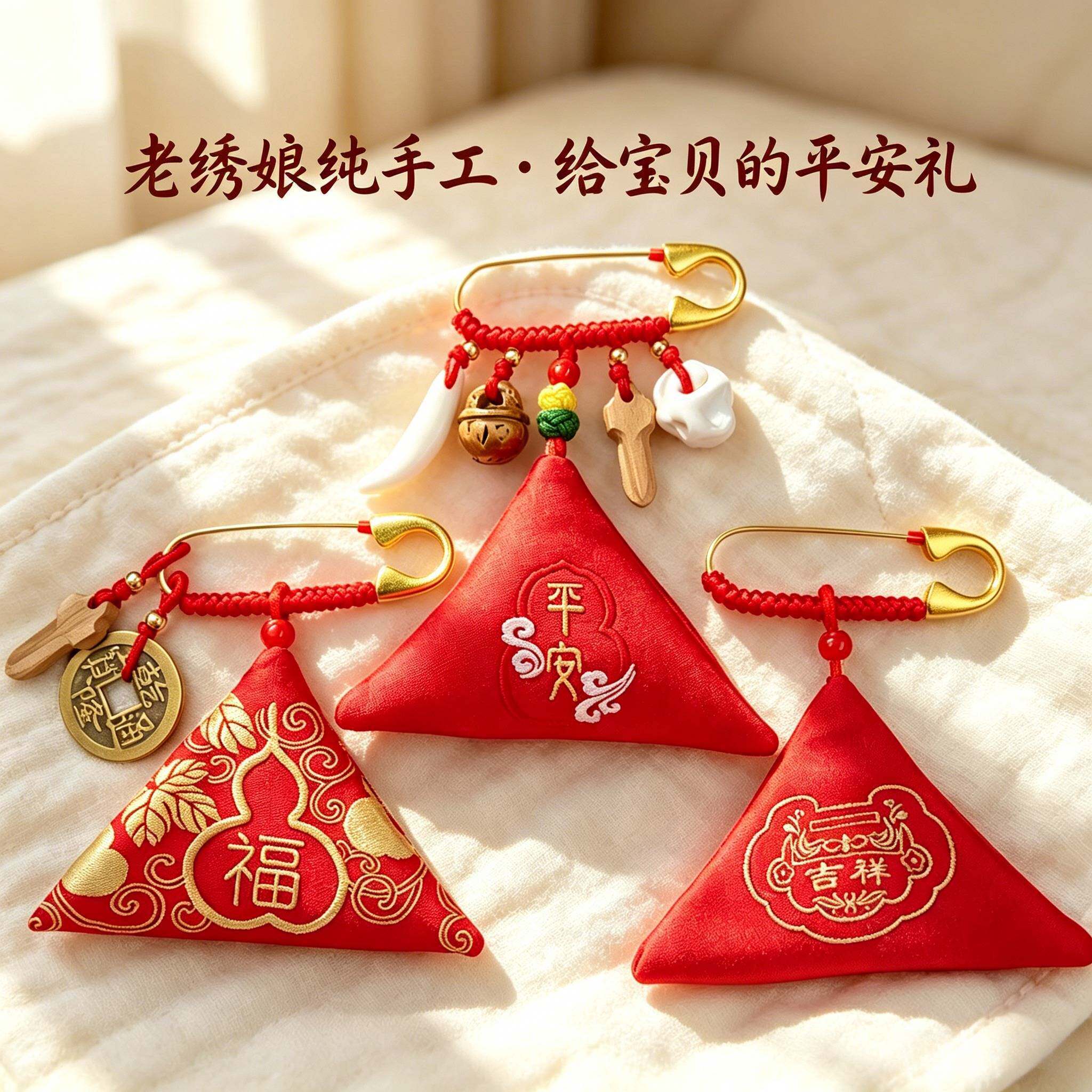婴幼儿压惊别针龙蛇纹三角福袋