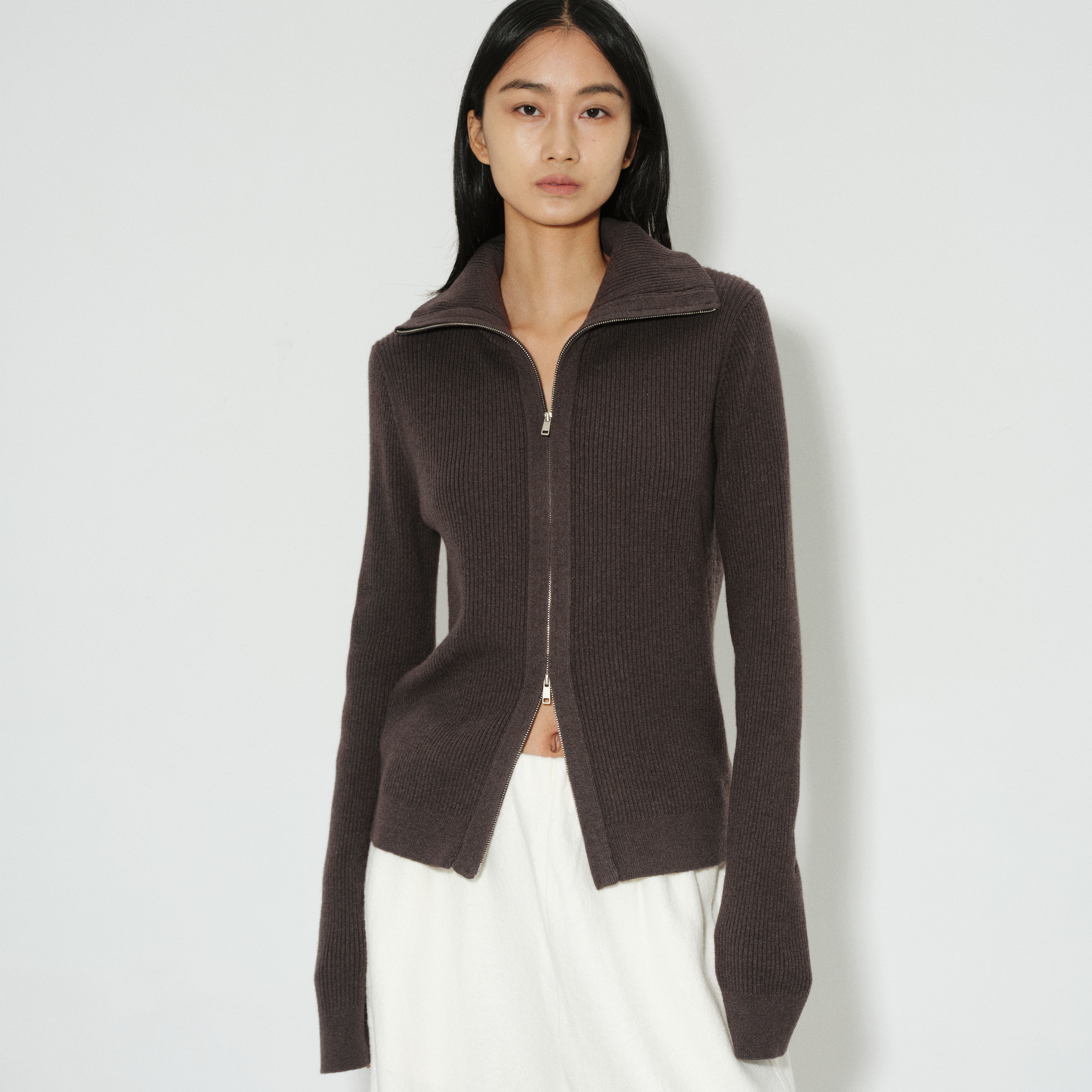 ROLLINGAGE羊毛双开拉链立领针织宽松显瘦开衫