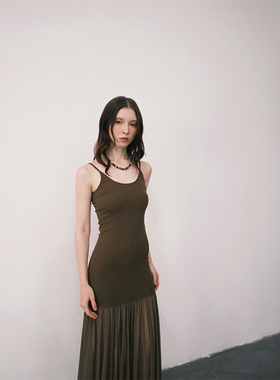 ROLLINGAGE 2025夏季吊带拼接网纱连衣裙高级感吊带裙长款A字裙子