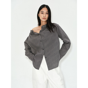 ROLLINGAGE 多穿格纹衬衫半裙设计感时髦斜肩上衣 百搭半裙/上衣