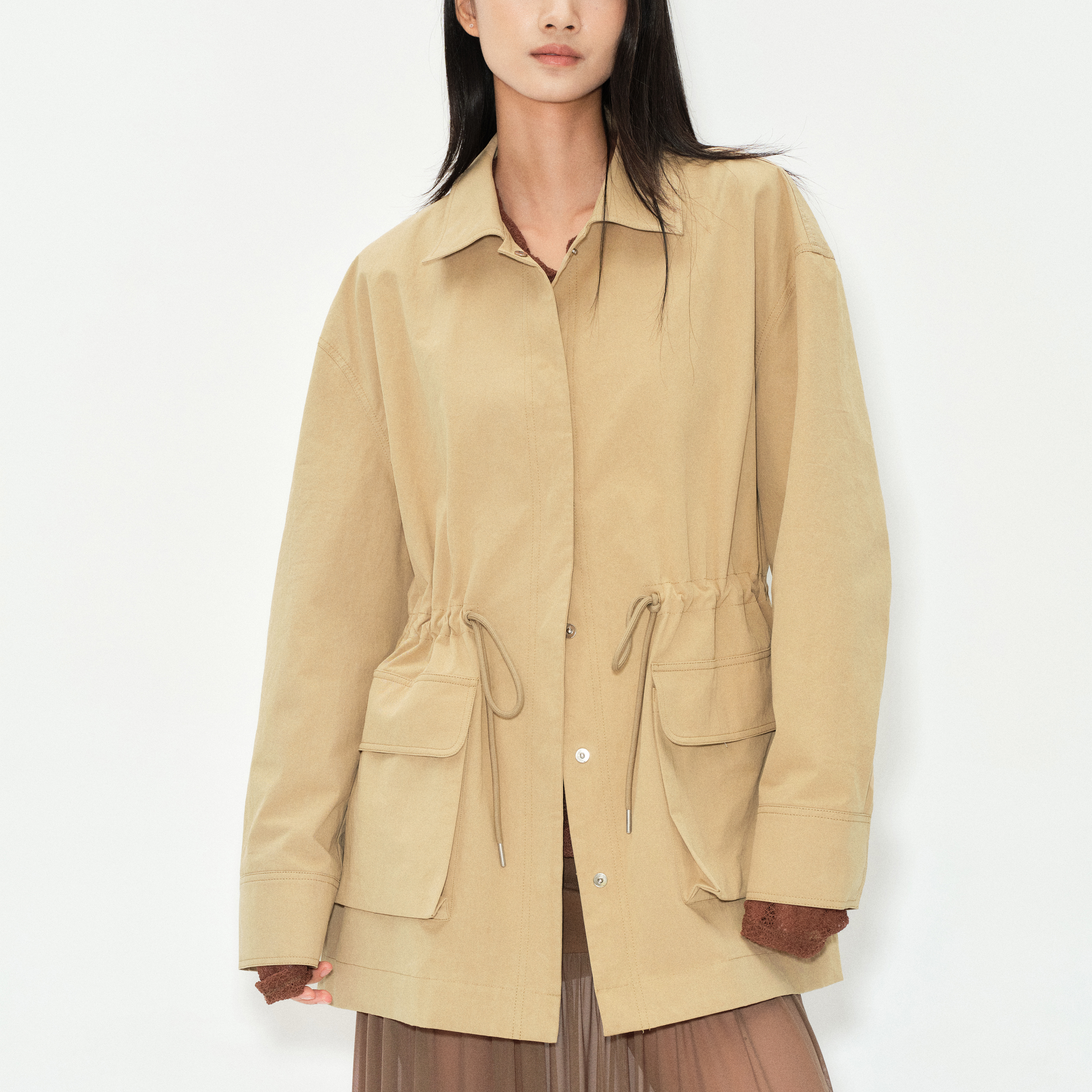 ROLLINGAGE 腰部抽绳口袋风衣夹克