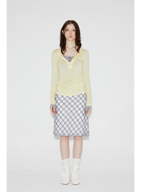 ROLLINGAGE 2025夏季真丝格纹直筒中裙复古设计感高腰显瘦半身裙