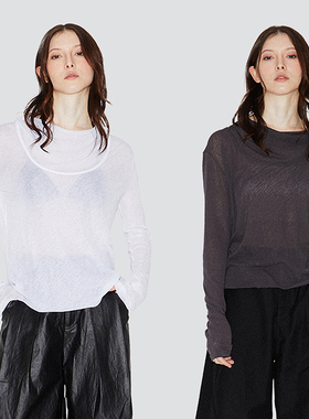 ROLLINGAGE 2025夏季半透连帽长袖打底衫女松弛感透气超薄多穿T恤