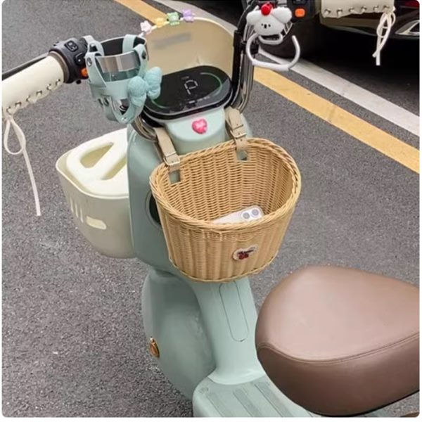 挂包自行车电瓶车前置电动车藤编收纳筐多功能车筐置物神器款通用