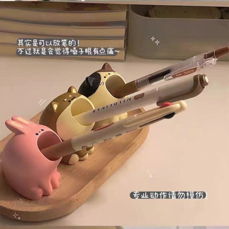 少女奇怪小玩意沙雕办公室桌面摆件可爱张嘴笔筒化妆刷牙刷架