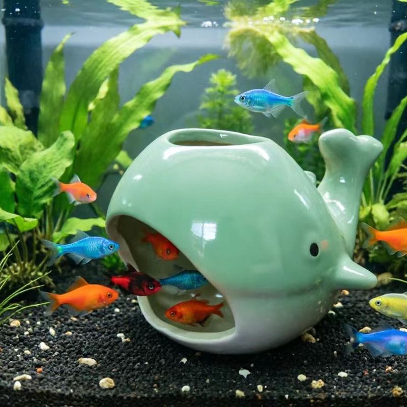 陶瓷鲸鱼鱼缸造景躲避屋鱼虾躲避洞小鱼藏身窝水族箱装饰摆件