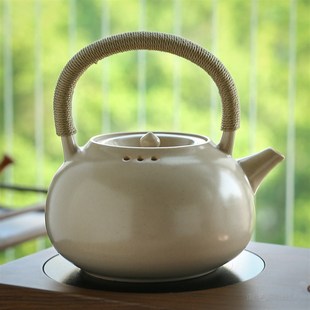 大号提梁烧水壶电陶炉煮茶壶 苏打釉白泥陶壶 泡茶养生壶陶瓷茶具