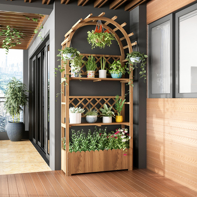防腐木花架置物架阳台多层花架子室内客厅墙角花盆架落地式多肉架